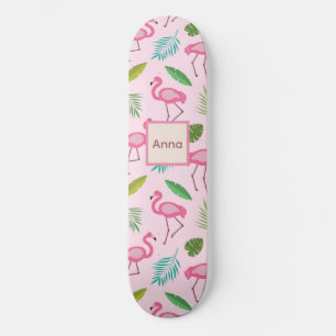 Mooie Roze Flamingo met Tropische Bladeren op maat Persoonlijk Skateboard