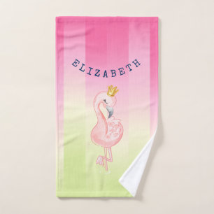Mooie Roze Flamingo Ombre Gestreepte Bad Handdoek