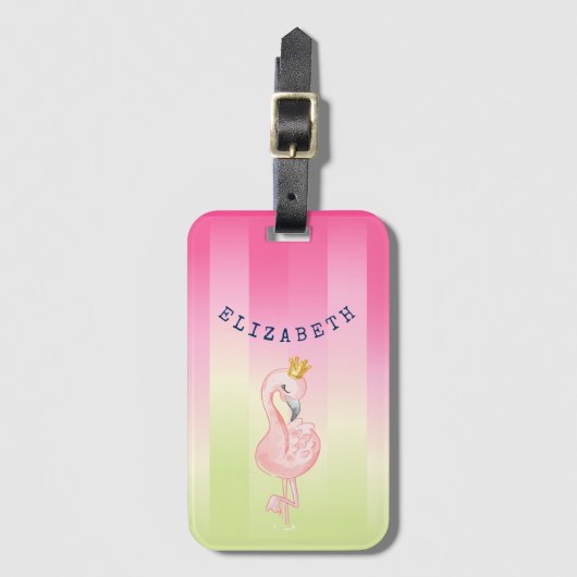 Mooie Roze Flamingo Ombre Gestreepte Bagagelabel (Voorkant (verticaal))
