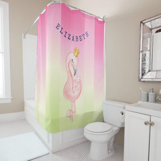 Mooie Roze Flamingo Ombre Gestreepte Douchegordijn (In situ)