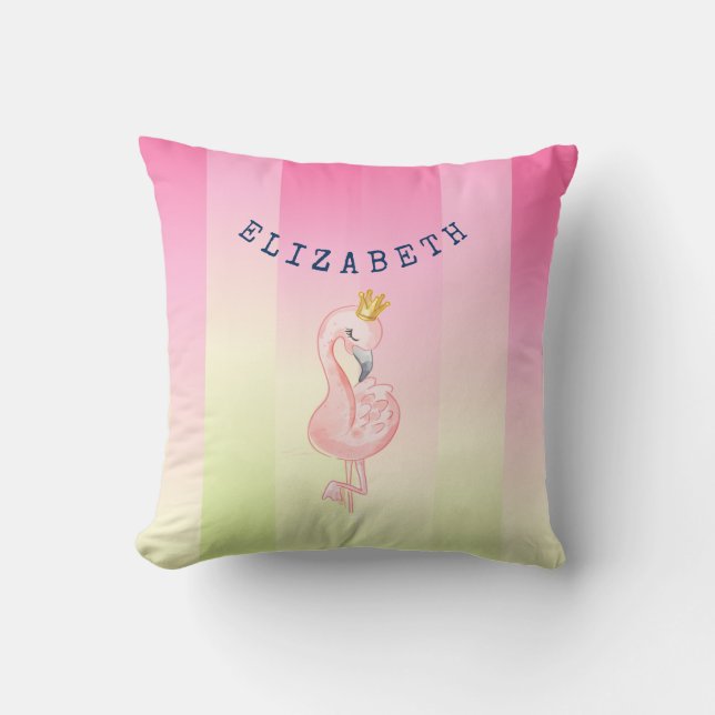 Mooie Roze Flamingo Ombre Gestreepte Kussen (Voorkant)
