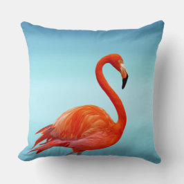 Mooie Roze Flamingo op Licht Hemelblauw Kussen
