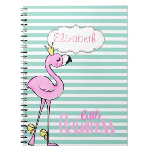 Mooie Roze Flamingo Op Mintwitte Strepen Notitieboek