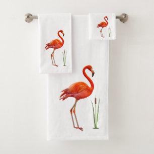 Mooie Roze Flamingo & Rietplant op Wit Bad Handdoek