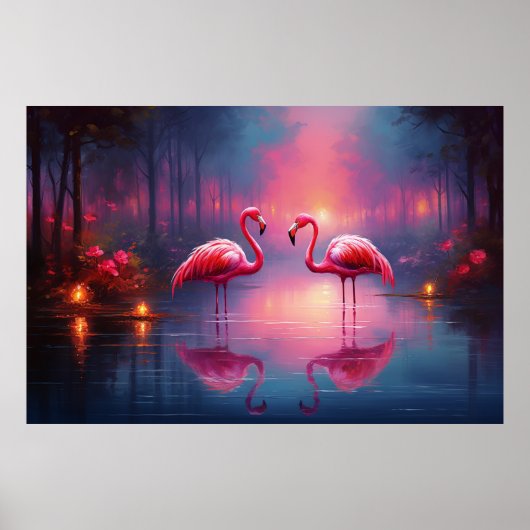 Mooie roze flamingo vogel poster (Voorkant)