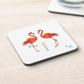Mooie roze flamingo vogels en Monogram op wit Bier Onderzetter (Linkerzijde)