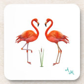 Mooie roze flamingo vogels en Monogram op wit Bier Onderzetter (Voorkant)