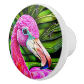 Mooie roze flamingo voor groen blad keramische knop (Rechts)