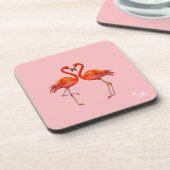 Mooie roze flamingos en monogram op lichtroze bier onderzetter (Linkerzijde)