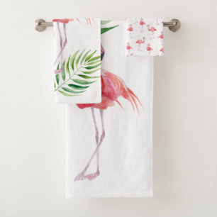 Mooie roze flamingo's en tropische bladeren bad handdoek