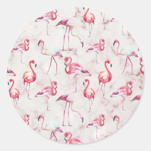 Mooie Roze Flamingo's Modern Ronde Sticker (Voorkant)