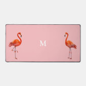 Mooie Roze Flamingo's & Monogram op Licht Koraal Bureaumat (Voorkant)