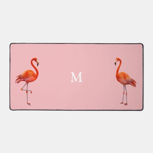 Mooie Roze Flamingo's & Monogram op Licht Koraal Bureaumat (Voorkant)