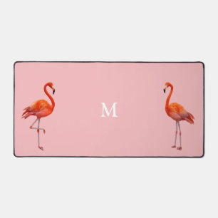 Mooie Roze Flamingo's & Monogram op Lichtkoraal Bureaumat