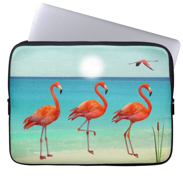 Mooie roze flamingos op het strand laptop sleeve (Voorkant)