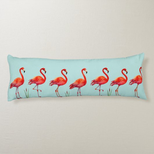 Mooie roze flamingos op lichtblauw lichaamskussen (Achterkant)