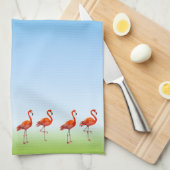 Mooie Roze Flamingo's op Lichtblauwe Gradiënt Theedoek (Quarter Fold)