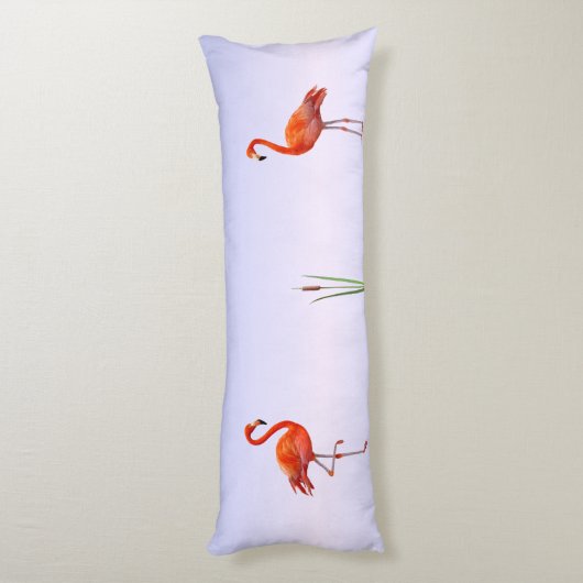 Mooie roze flamingos op lichtblauwe hoeden lichaamskussen (Achterkant (Verticaal))