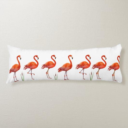 Mooie Roze Flamingo's op Wit Lichaamskussen (Voorkant)