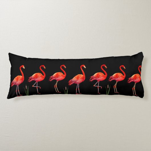 Mooie roze flamingos op zwart lichaamskussen (Voorkant)