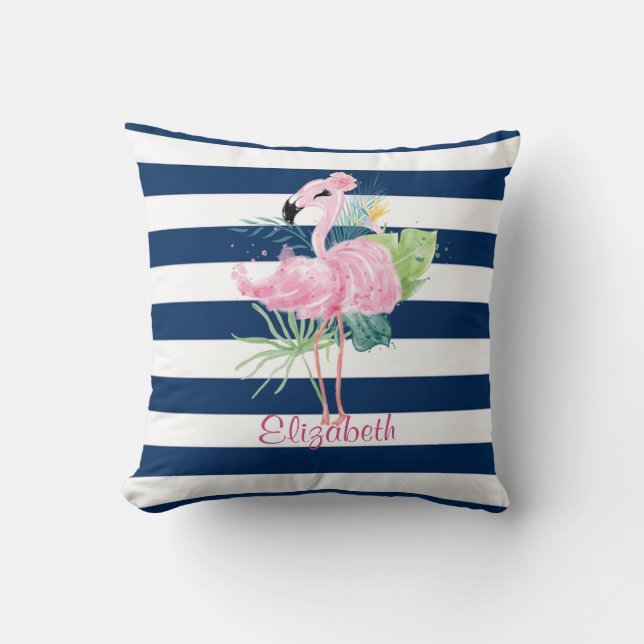Mooie Roze Flamingo'sTropisch blad,Gestreept Kussen (Voorkant)