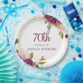 Mooie roze Floral 70ste verjaardag Papieren Bordje (Feest)