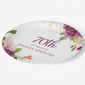 Mooie roze Floral 70ste verjaardag Papieren Bordje (Gekanteld)