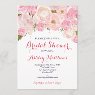 Mooie roze Floral Baby shower Uitnodiging, Baby Kaart