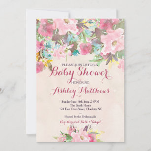 Mooie roze Floral Baby shower Uitnodiging, Baby Kaart