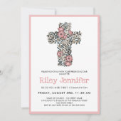 Mooie roze Floral Cross First Community Kaart (Voorkant)