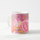 Mooie roze Floral Koffiemok (Voorkant links)
