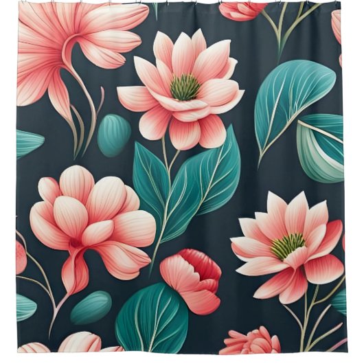 Mooie roze Floral Pattern Douchegordijn (Voorkant)