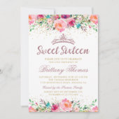 Mooie roze Floral Sweet Sixteen 16 verjaardag Kaart (Voorkant)