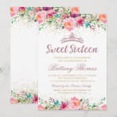 Mooie roze Floral Sweet Sixteen 16 verjaardag Kaart (Voorkant / Achterkant)