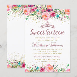 Mooie roze Floral Sweet Sixteen 16 verjaardag Kaart