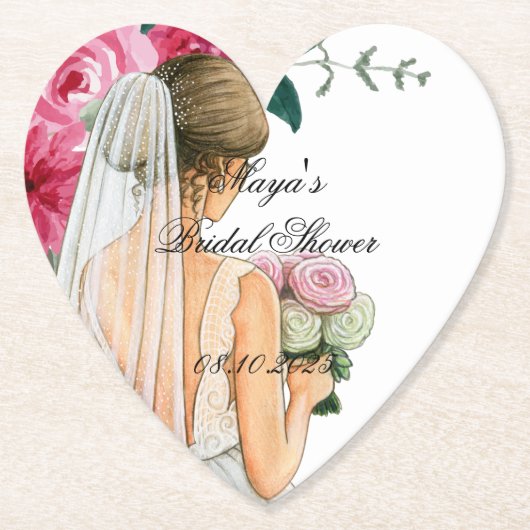 Mooie roze floral vrijgezellenfeest kartonnen onderzetters (Voorkant)