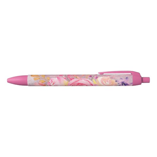 Mooie roze Floral Zwarte Inkt Pen (Bovenkant)