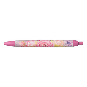 Mooie roze Floral Zwarte Inkt Pen
