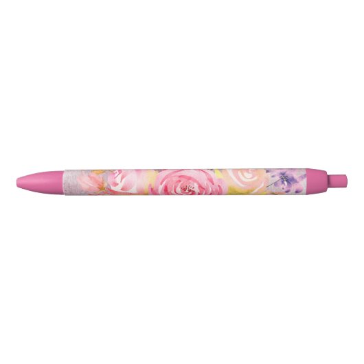 Mooie roze Floral Zwarte Inkt Pen (Voorkant)