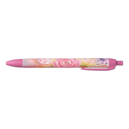 Mooie roze Floral Zwarte Inkt Pen (Bodem)