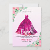 Mooie Roze Formele Quinceañera Dama Uitnodiging (Voorkant)