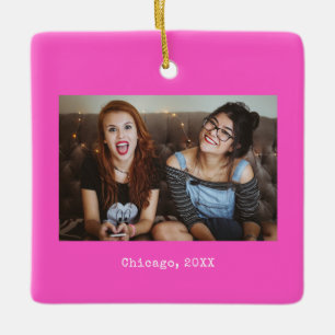 Mooie Roze Foto Aandenken Kerstmis Keramisch Ornament