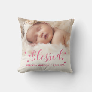 Mooie Roze Foto Gelukgewenste Pasgeboren Baby Gebo Kussen