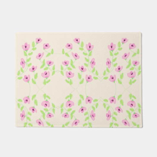 Mooie Roze Gebloemde Vloermat Deurmat (Voorkant)
