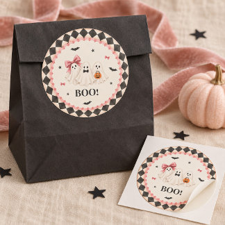 Mooie Roze Geesten Halloween Feest Ronde Sticker
