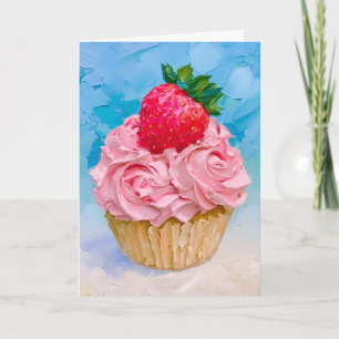 Mooie Roze Geglazuurde Aardbeien Cupcake Kaart