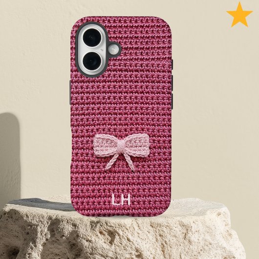 Mooie Roze Gehaakte Boog Garens Aangepaste Naam Case-Mate iPhone Case