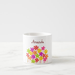 Mooie roze gele oranje simpele bloem tekening naam espresso kop