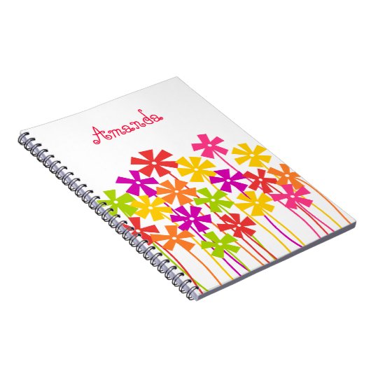 Mooie roze gele oranje simpele bloemen naam  notitieboek (Rechterzijde)