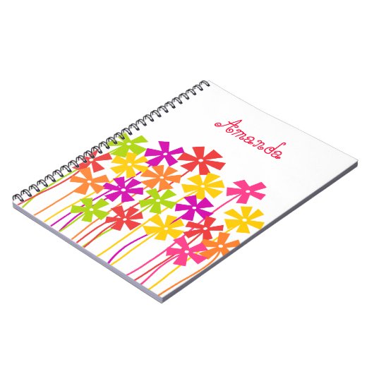 Mooie roze gele oranje simpele bloemen naam  notitieboek (Linkerzijde)